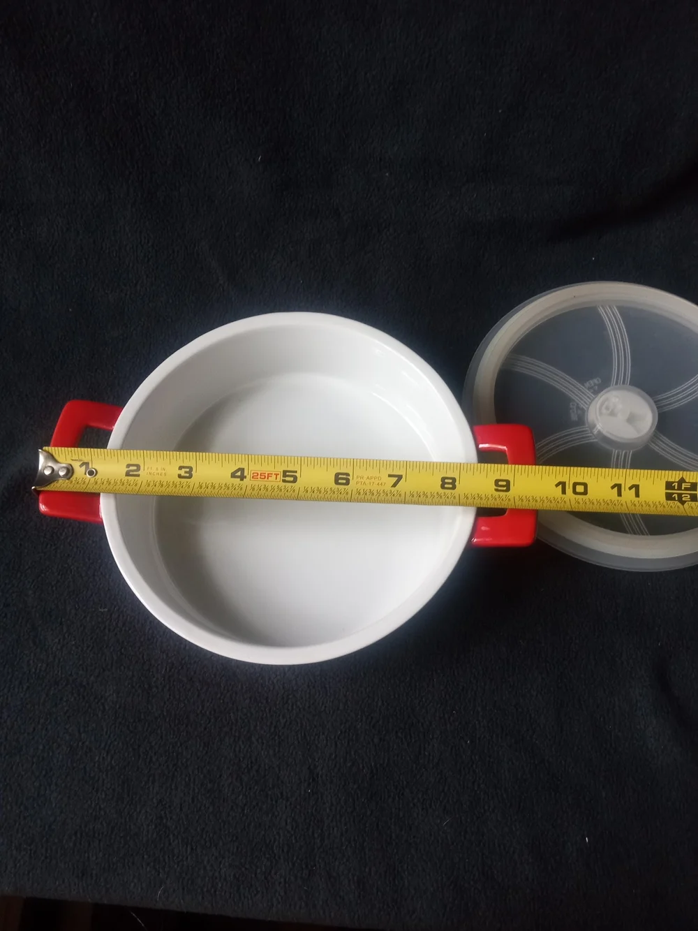 1QT CASSEROLE RED & WHITE STONEWARE WOLFGANG PUCK Microwave Plastic Lid 7